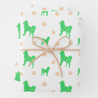 Shiba Inu Wrapping Paper - Minimal Green Gift 