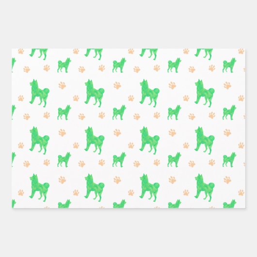 Shiba Inu Wrapping Paper - Minimal Green Gift  (Voorkant)