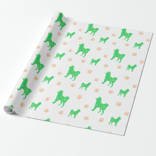 Shiba Inu Wrapping Paper - Minimal Green Gift  Cadeaupapier (Uitgerold)