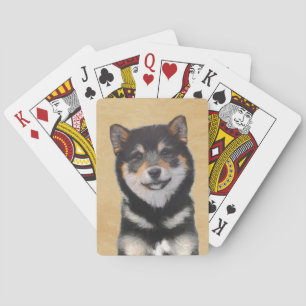 Shiba Inu (Zwart en Lichtbruin) Schilderij - Hond  Speelkaarten