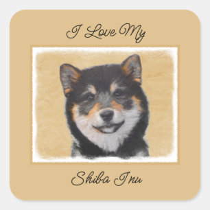 Shiba Inu (zwart en tan) schilderen - Dog Art Squa Vierkante Sticker