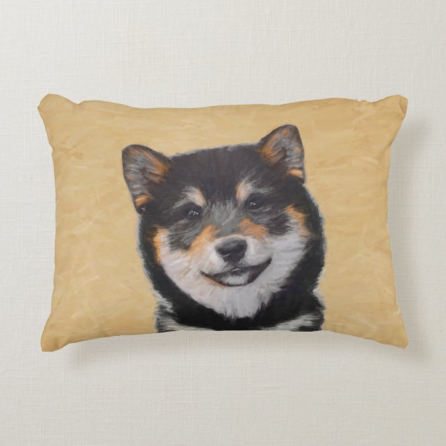 Shiba Inu (zwart en tan) schilderen - hond Art Accent Kussen (Voorkant)