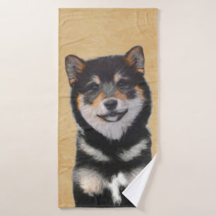 Shiba Inu (zwart en tan) schilderen - hond Art Bad Handdoek