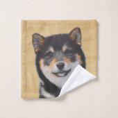 Shiba Inu (zwart en tan) schilderen - hond Art Bad Handdoek (Wasdoekje)
