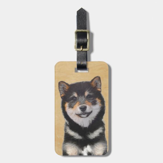 Shiba Inu (zwart en tan) schilderen - hond Art Bagagelabel (Voorkant verticaal)