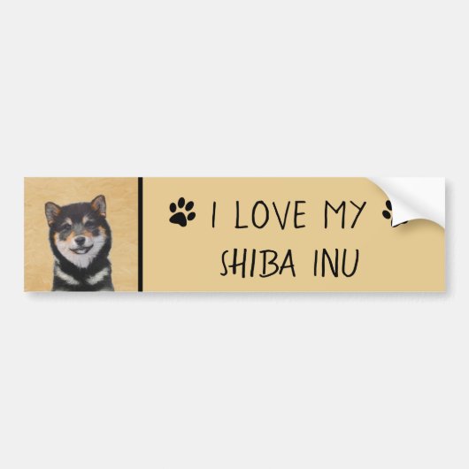 Shiba Inu (zwart en tan) schilderen - hond Art Bumpersticker (Voorkant)