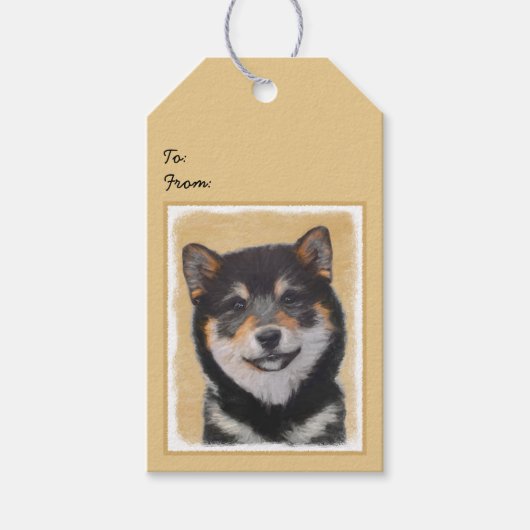 Shiba Inu (zwart en tan) schilderen - hond Art Cadeaulabel (Voorkant)
