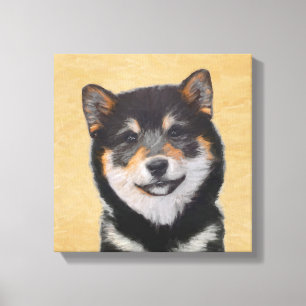 Shiba Inu (zwart en tan) schilderen - hond Art Canvas Afdruk