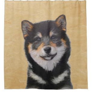Shiba Inu (zwart en tan) schilderen - hond Art Douchegordijn