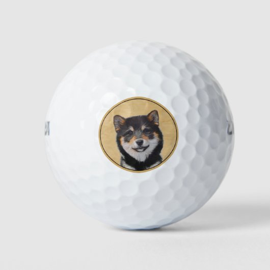 Shiba Inu (zwart en tan) schilderen - hond Art Golfballen (Voorkant)
