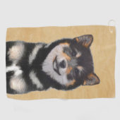 Shiba Inu (zwart en tan) schilderen - hond Art Golfhanddoek (Horizontaal)