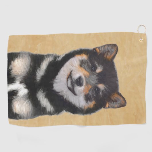 Shiba Inu (zwart en tan) schilderen - hond Art Golfhanddoek (Horizontaal)
