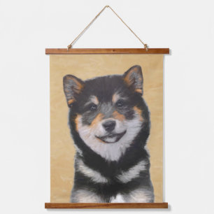 Shiba Inu (zwart en tan) schilderen - hond Art Hangend Wandkleed