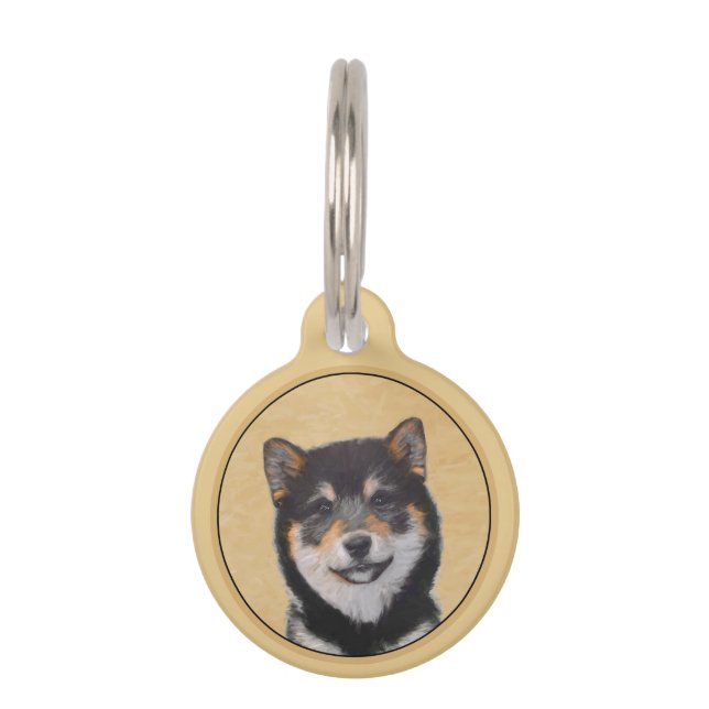 Shiba Inu (zwart en tan) schilderen - hond Art Huisdierpenning (Voorkant)