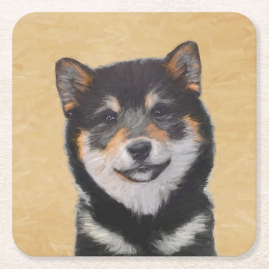 Shiba Inu (zwart en tan) schilderen - hond Art Kartonnen Onderzetters (Voorkant)
