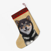 Shiba Inu (zwart en tan) schilderen - hond Art Kleine Kerstsok (Achterkant (Hangend))
