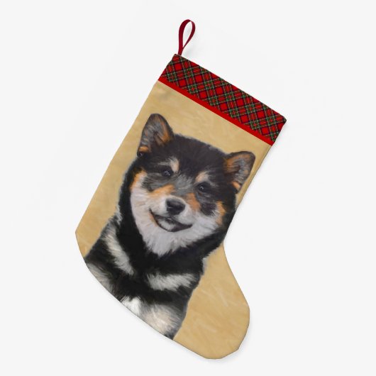Shiba Inu (zwart en tan) schilderen - hond Art Kleine Kerstsok (Voorkant (Hangend))