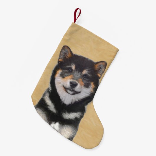 Shiba Inu (zwart en tan) schilderen - hond Art Kleine Kerstsok (Voorkant (Hangend))
