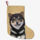 Shiba Inu (zwart en tan) schilderen - hond Art Kleine Kerstsok (Voorkant)