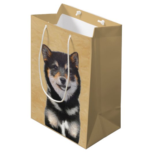 Shiba Inu (zwart en tan) schilderen - hond Art Medium Cadeauzakje (Voorkant Gekanteld)