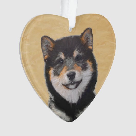 Shiba Inu (zwart en tan) schilderen - hond Art Ornament (voorkant)
