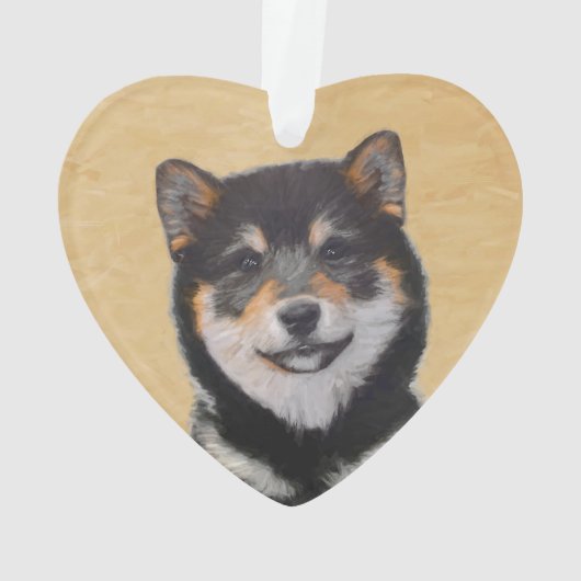 Shiba Inu (zwart en tan) schilderen - hond Art Ornament (achterkant)
