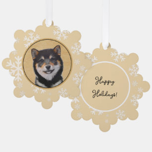 Shiba Inu (zwart en tan) schilderen - hond Art Ornament Kaart