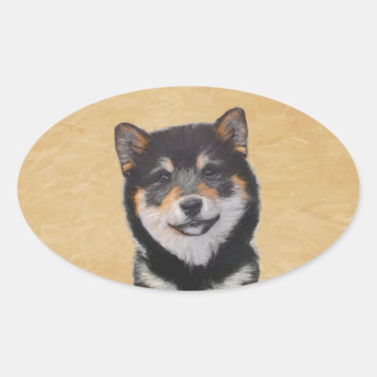 Shiba Inu (zwart en tan) schilderen - hond Art Ovale Sticker (Voorkant)