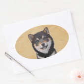 Shiba Inu (zwart en tan) schilderen - hond Art Ovale Sticker (Envelop)