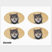 Shiba Inu (zwart en tan) schilderen - hond Art Ovale Sticker (Vel)
