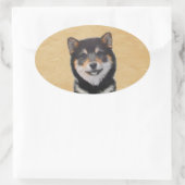 Shiba Inu (zwart en tan) schilderen - hond Art Ovale Sticker (Tas)