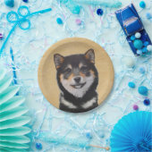 Shiba Inu (zwart en tan) schilderen - hond Art Papieren Bordje (Feest)