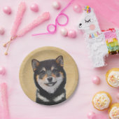 Shiba Inu (zwart en tan) schilderen - hond Art Papieren Bordje (Feest)