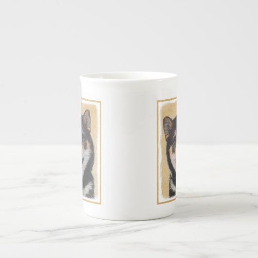 Shiba Inu (zwart en tan) schilderen - hond Art Porselein Kop (Voorkant)