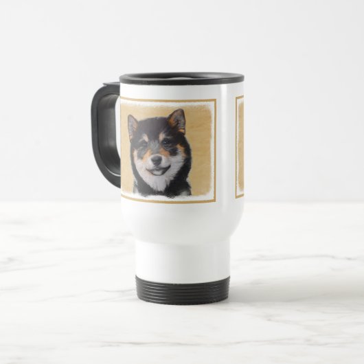 Shiba Inu (zwart en tan) schilderen - hond Art Reisbeker (Voorkant links)