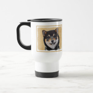 Shiba Inu (zwart en tan) schilderen - hond Art Reisbeker