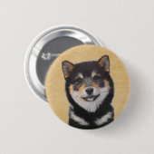 Shiba Inu (zwart en tan) schilderen - hond Art Ronde Button 5,7 Cm (Voorkant /achterkant)