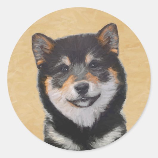 Shiba Inu (zwart en tan) schilderen - hond Art Ronde Sticker (Voorkant)