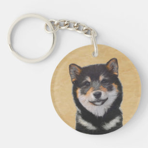Shiba Inu (zwart en tan) schilderen - hond Art Sleutelhanger