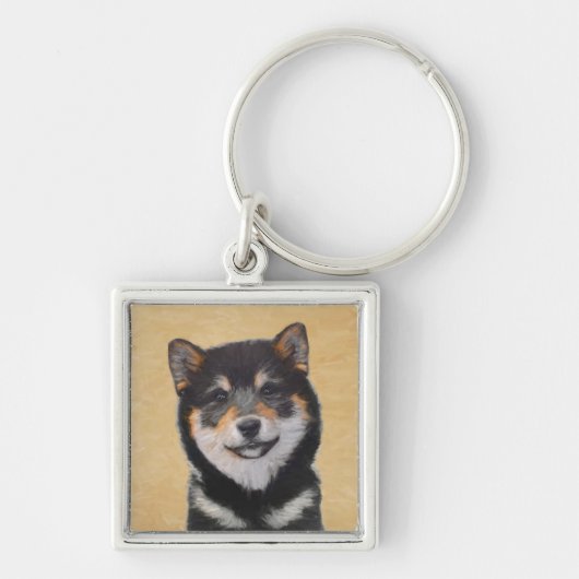 Shiba Inu (zwart en tan) schilderen - hond Art Sleutelhanger (Voorkant)