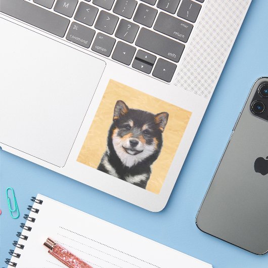 Shiba Inu (zwart en tan) schilderen - hond Art Sticker (Laptop met iPhone)