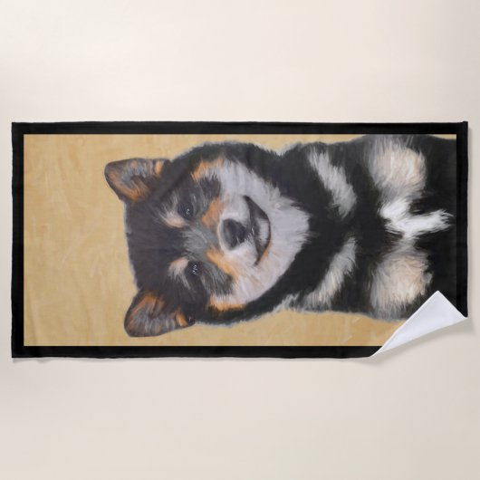 Shiba Inu (zwart en tan) schilderen - hond Art Strandlaken (Voorkant)