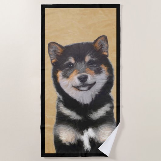 Shiba Inu (zwart en tan) schilderen - hond Art Strandlaken (Voorkant)