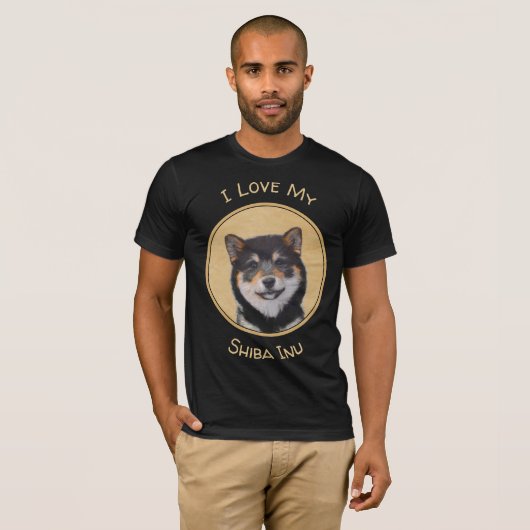 Shiba Inu (zwart en tan) schilderen - hond Art T-shirt (Voorkant volledig)
