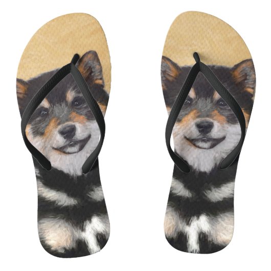 Shiba Inu (zwart en tan) schilderen - hond Art Teenslippers (Voetbed)