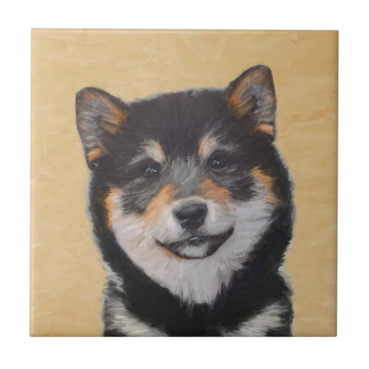Shiba Inu (zwart en tan) schilderen - hond Art Tegeltje (Voorkant)