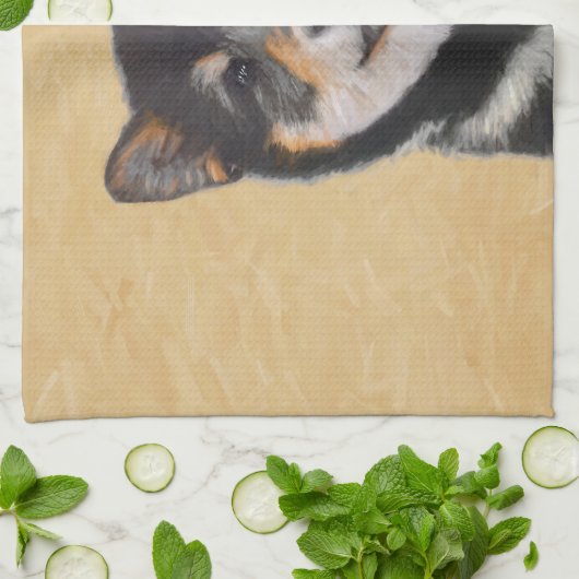 Shiba Inu (zwart en tan) schilderen - hond Art Theedoek (Gevouwen)