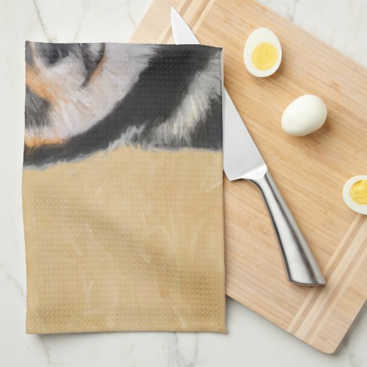 Shiba Inu (zwart en tan) schilderen - hond Art Theedoek (Quarter Fold)