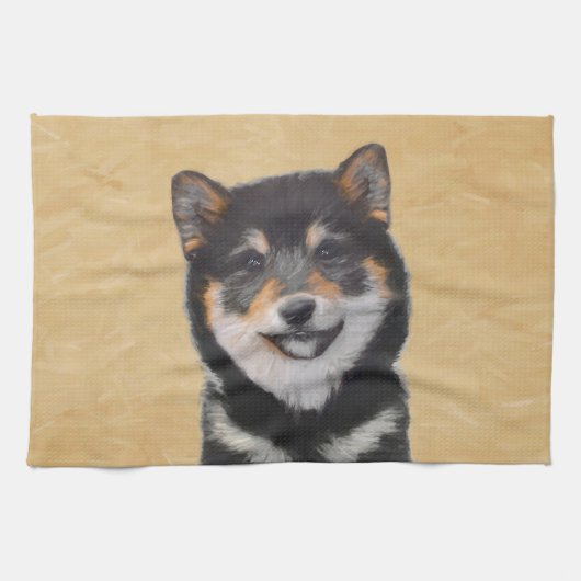 Shiba Inu (zwart en tan) schilderen - hond Art Theedoek (Horizontaal)