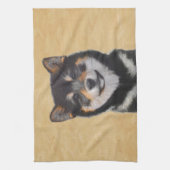 Shiba Inu (zwart en tan) schilderen - hond Art Theedoek (Verticaal)